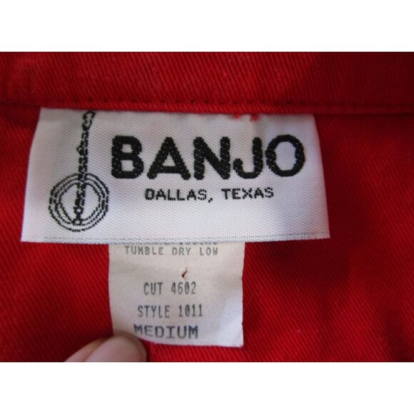 Vintage Banjo Red Heart Cut Out Buttons Crop Top Lace Accent USA Made Ladies M - Picture 4 of 16